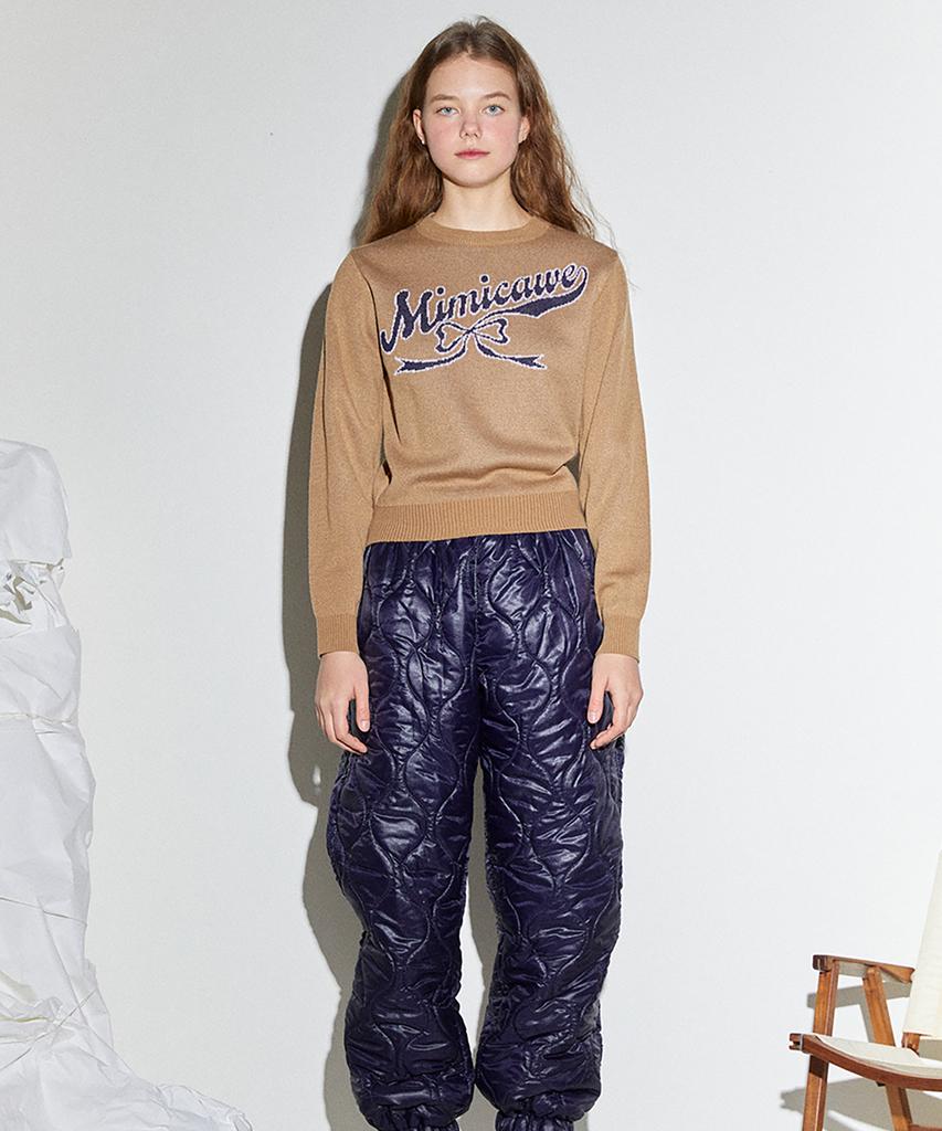 MIMICAWE Ribbon Round Pullover/Camel Beige
