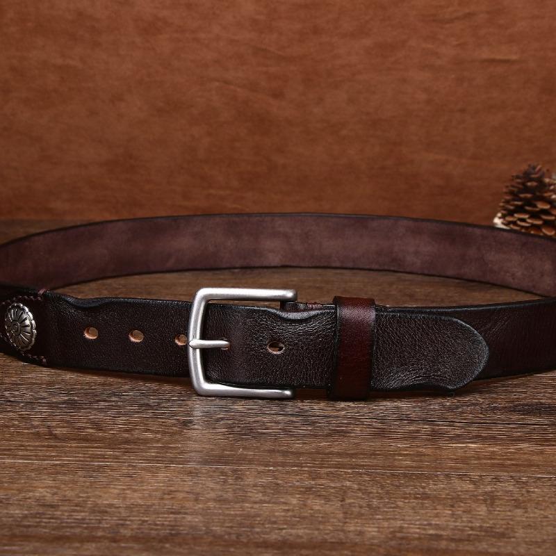Мужской ремень из коровьей кожи первого слоя с перфорированной медной пряжкой в стиле ретро, тактический модный повседневный ремень для активного отдыха