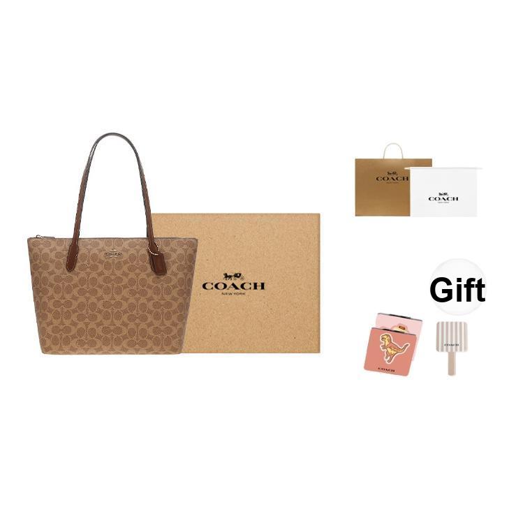 Coach Zip Top Tote 30 Classic Monogram Logo Coated Canvas Tote Bag Women tote Brown CBT20-IMXHE