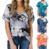 Футболка весна-лето с V-образным вырезом, карманом и подвернутым краем, с короткими рукавами, свободный верх для женщин, футболки для женщин