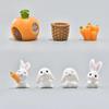 7pcs/set Easter Rabbit Ornament Miniature Figurines Carrot House Resin Landscape Craft Mini Bunny Home Office Desktop Decoration