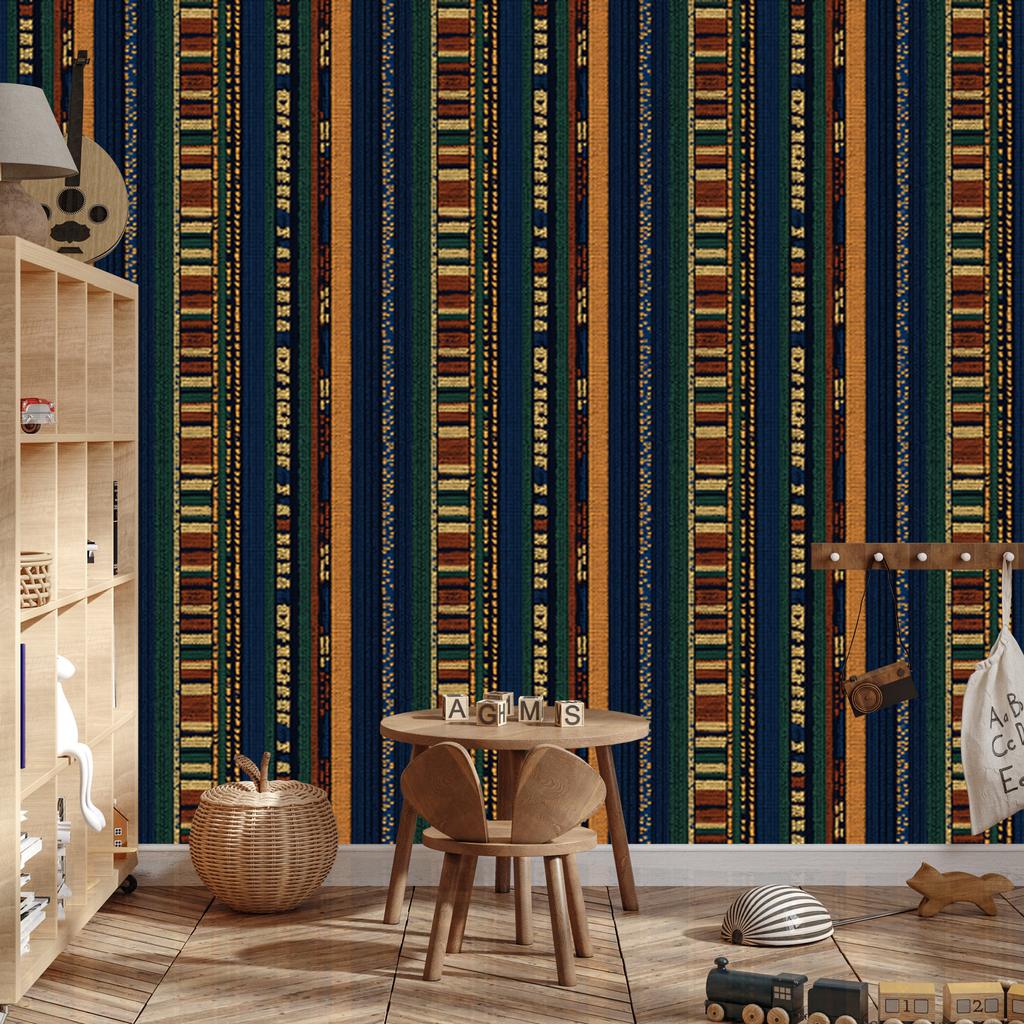 Colorful navy blue and ochre knit wallpaper for the living room and bedroom 50x1000