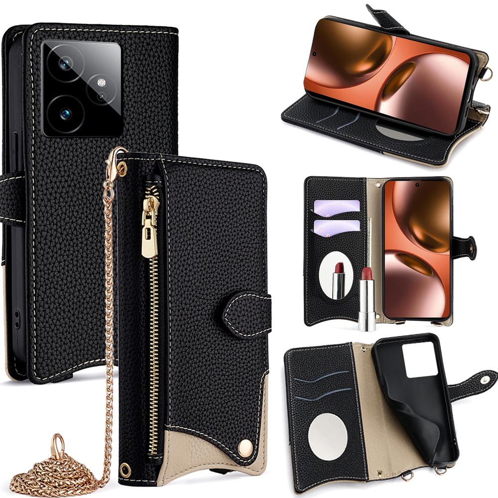 Кожаный чехол-кошелек-подставка для Realme GT 7 5G, стиль «неправильный хвост» с цепочкой