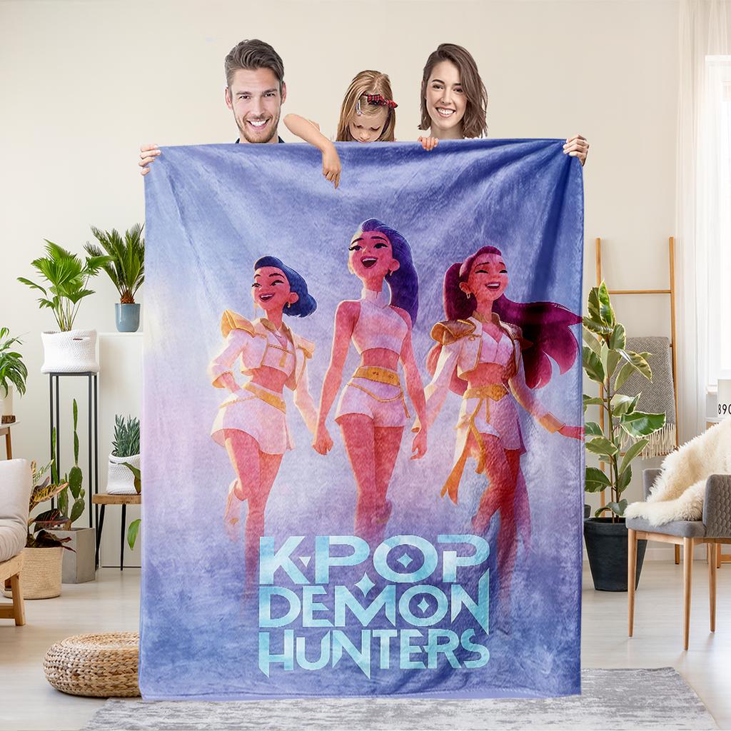 1 шт. Фланелевое одеяло с принтом K-Pop Demon Hunters, несколько размеров, мягкое и удобное для перерыва на обед и отдыха. Можно стирать в машине