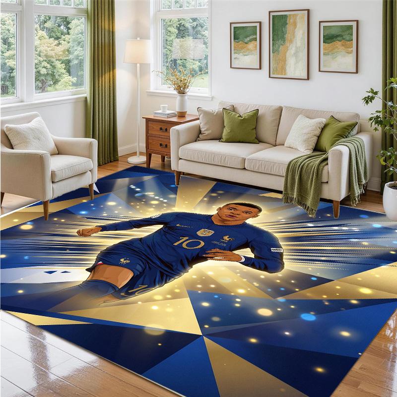 Kylian Mbappe Design Crystal Velvet Rug Soft Decorative Mat for Bedroom Entrance