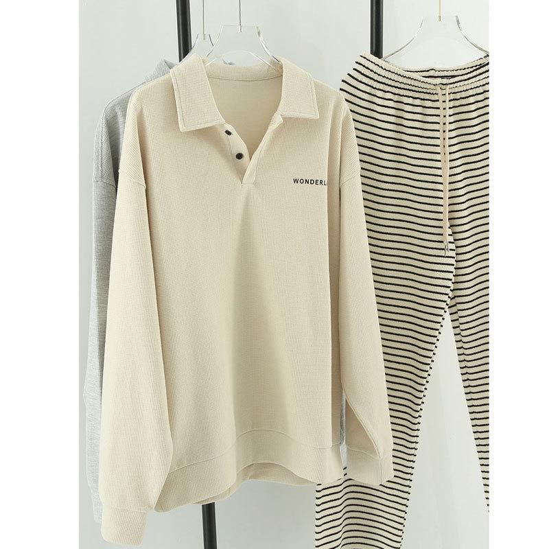 Ретро Толстовка-поло свободного кроя с длинным рукавом - Универсальный повседневный стиль для студентов и инфлюенсеров