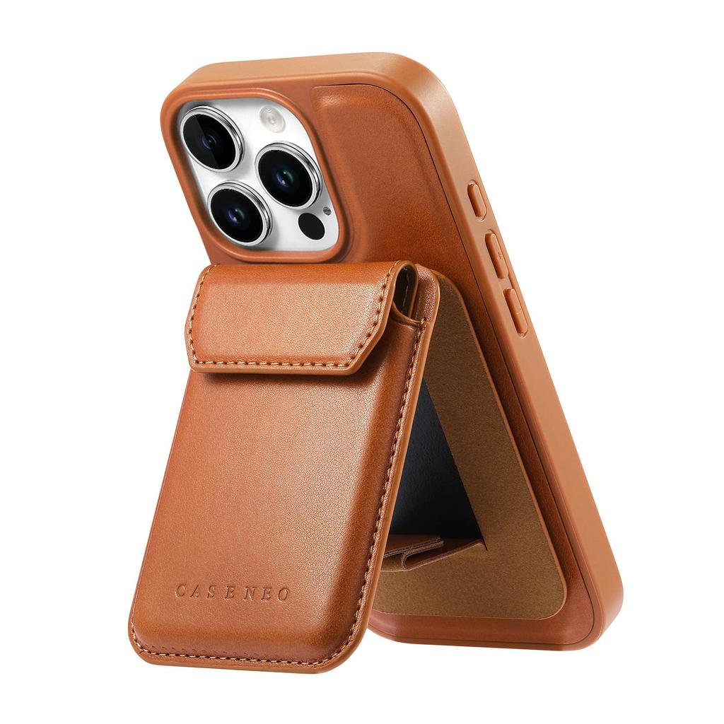 CASENEO For iPhone 16 Pro Magnetic Case PU Leather PC Phone Cover with Detachable Card Holder Kickstand Compatible with MagSafe