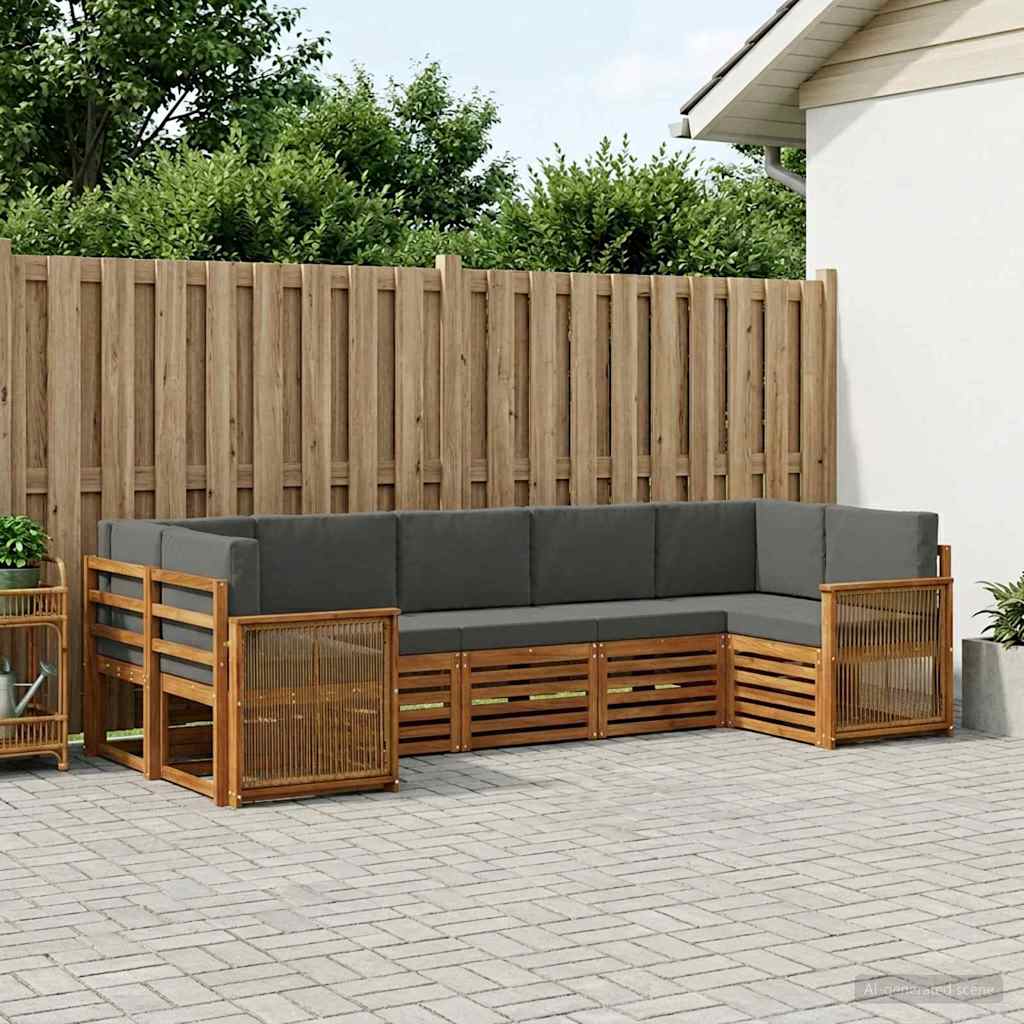 Outdoor Sectional Sofa Set with Cushions 6 pcs Natural and Anthracite