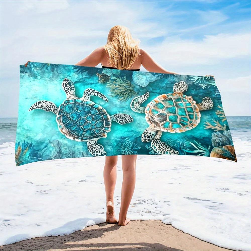 Tropical Turtle Beach Towel 3D Printed Underwater World Microfiber Bath Towel Soft Beach Mat for Pool Ocean Travel Summer