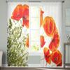 Прозрачные шторы с зеленой травой и красными маками, вуаль для спальни, прозрачные шторы для окон, кухни, тюлевые шторы
