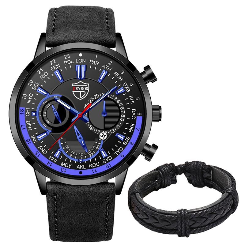 Модные мужские часы класса люкс для мужчин, деловые кожаные кварцевые наручные часы, мужские повседневные спортивные часы с браслетом и светящимися часами