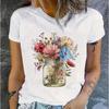 Fashion Women Creative Beautiful Flowers Print T Shirt Funny Casual O-neck Short Sleeves T-shirt Summer Female Tee Shirt