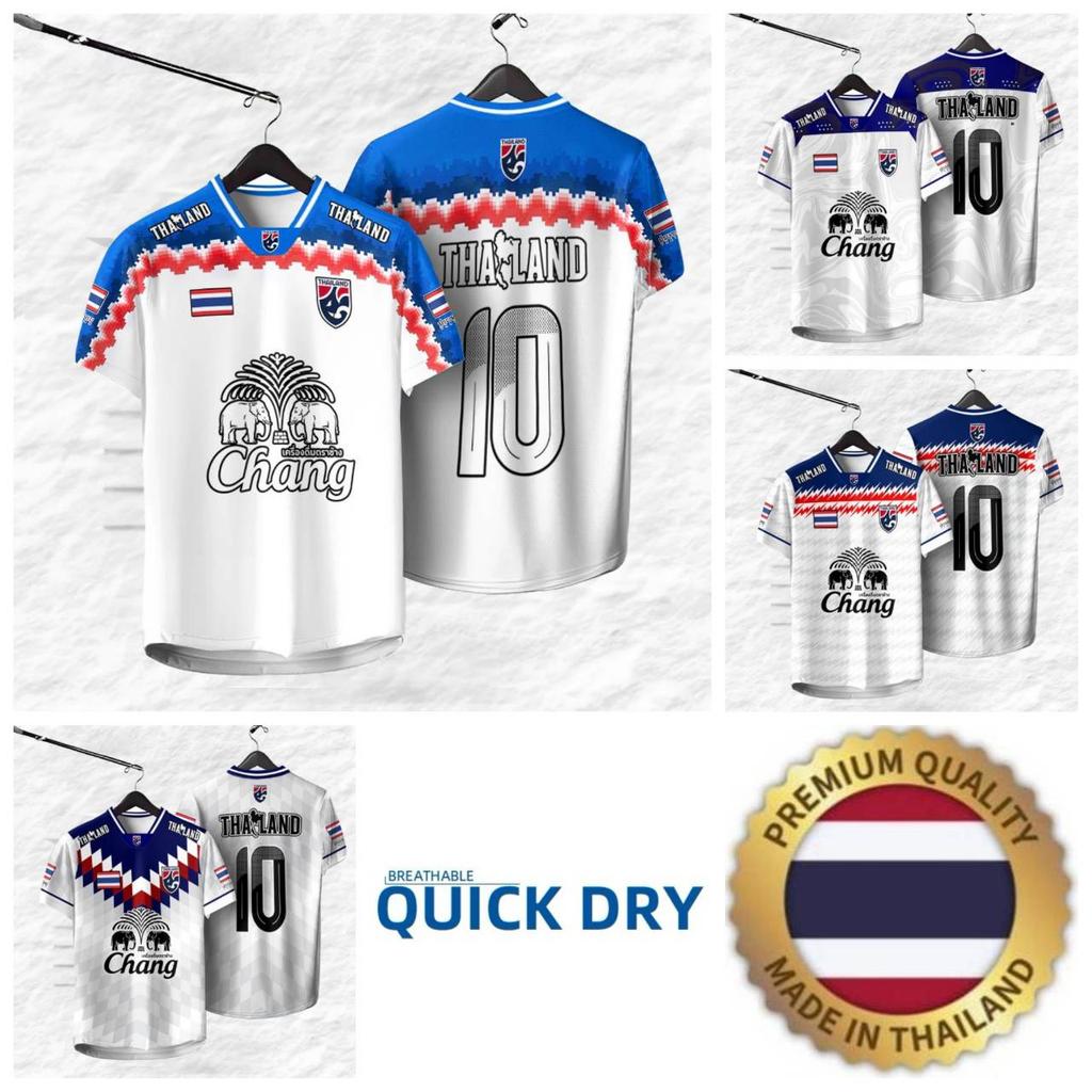 THAILAND Football Soccer V Neck Vintage Shirt National Elephant Logo Badge Map Unisex Men Women JERSEY CHEER Print Quick Dry Short Sleeve Uniform