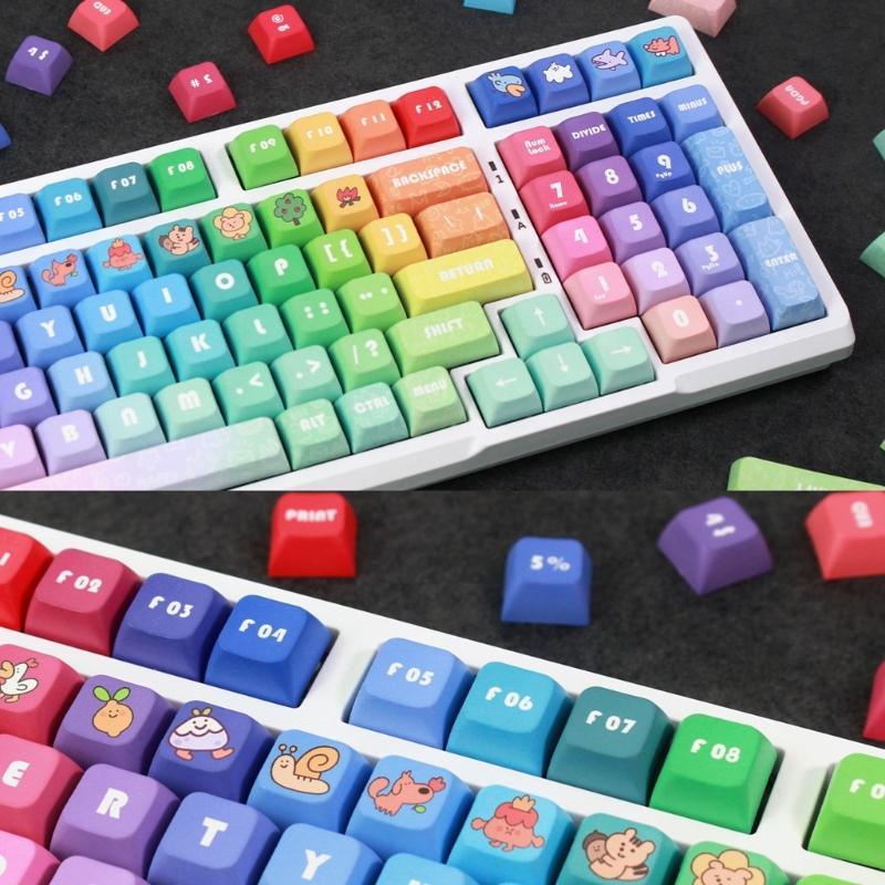 133Keys Rainbow Keycaps DA Profile 9.5mm Thick PBT Keycaps для 61/87/104/108 Layout Mechanical Keyboard Keycaps