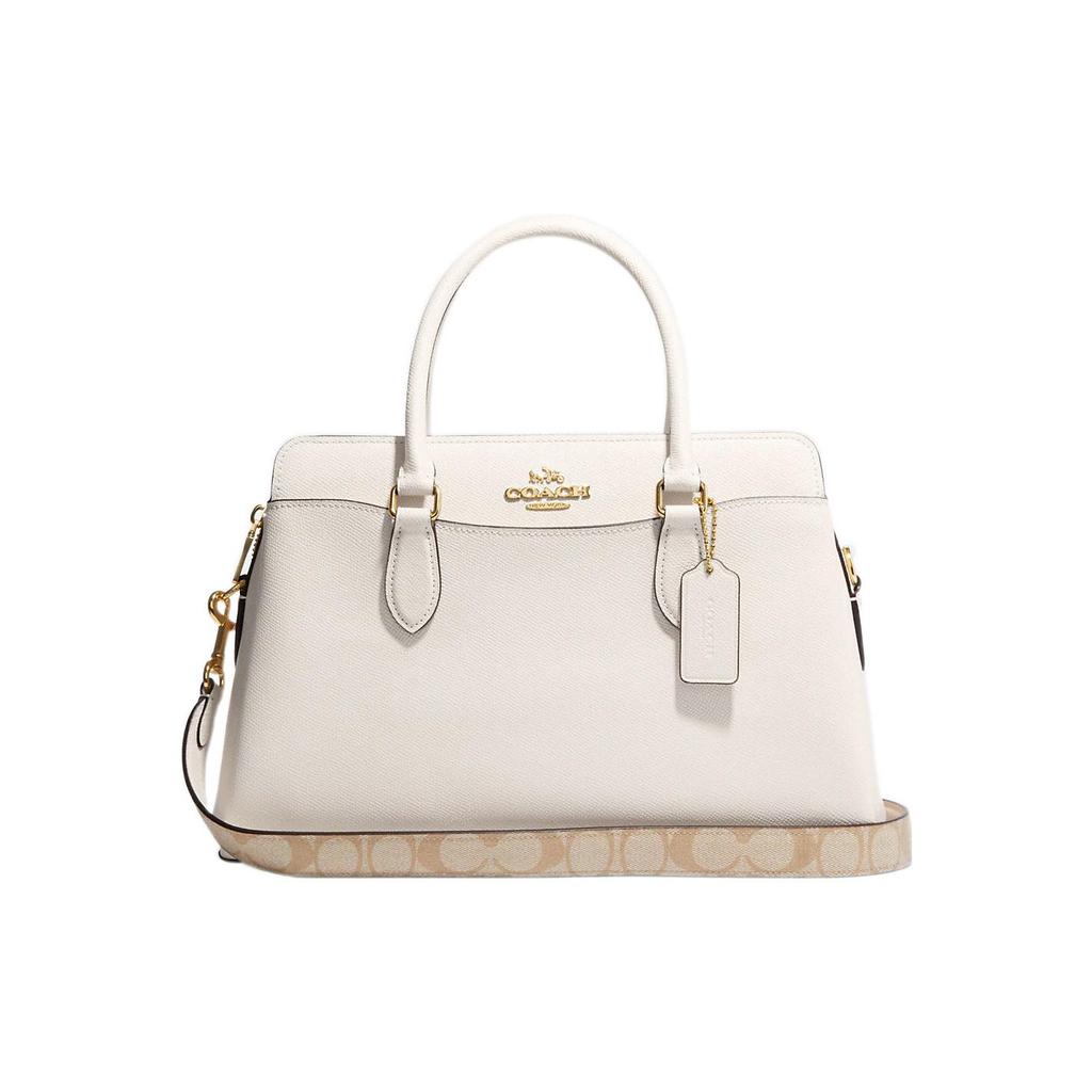 New COACH Darcie Cross Grain Leather And Signature Coated Canvas Shoulder Bag, Crossbody Bag, Handbag Regular Women's White CH290-IMCHK