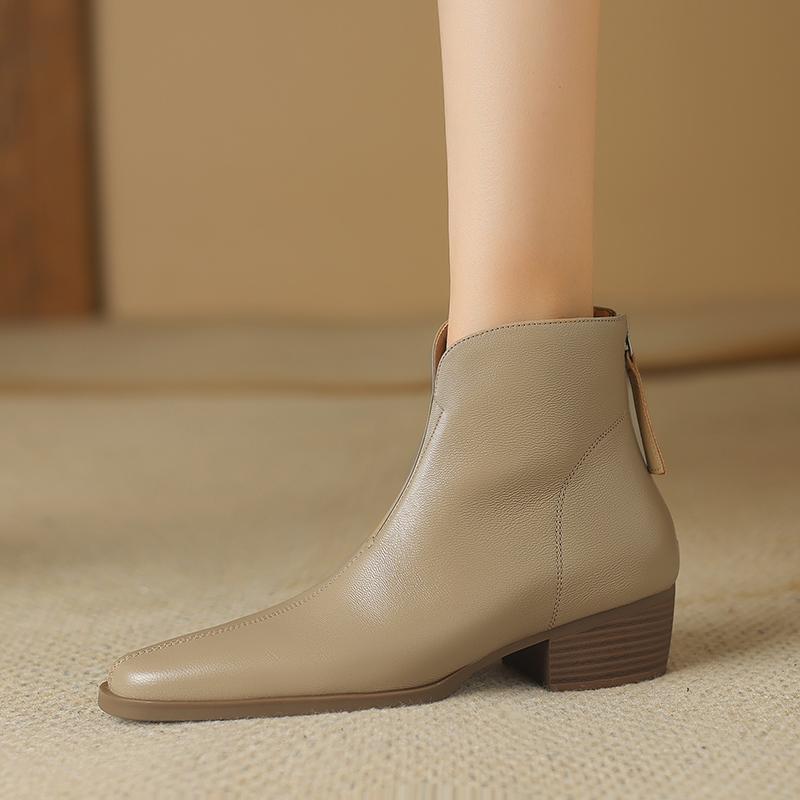 Concise Basic Women Ankle Boots Pointed Toe Mature Shoes Woman Back Zipper 2024 Autumn Winter New Genuine Leather Office Lady