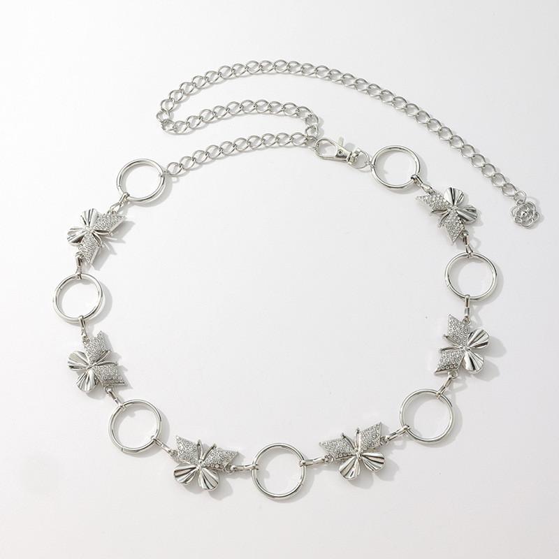 Water Diamond Butterfly Metal Waist Chain For Women With Adjustable Clasp