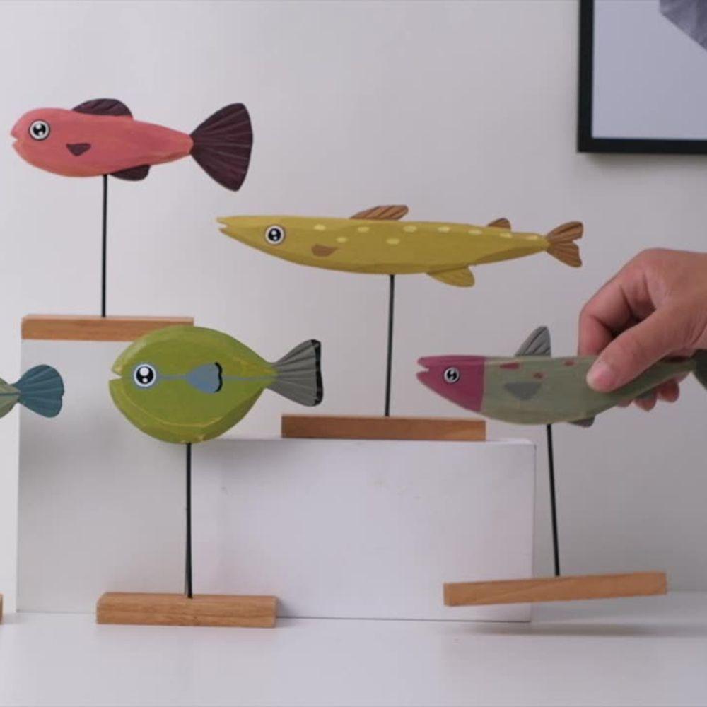 Fish Pattern Colorfast Home Decoration Fishes Sculpture Wooden Fish Statue Table Decor Ornament