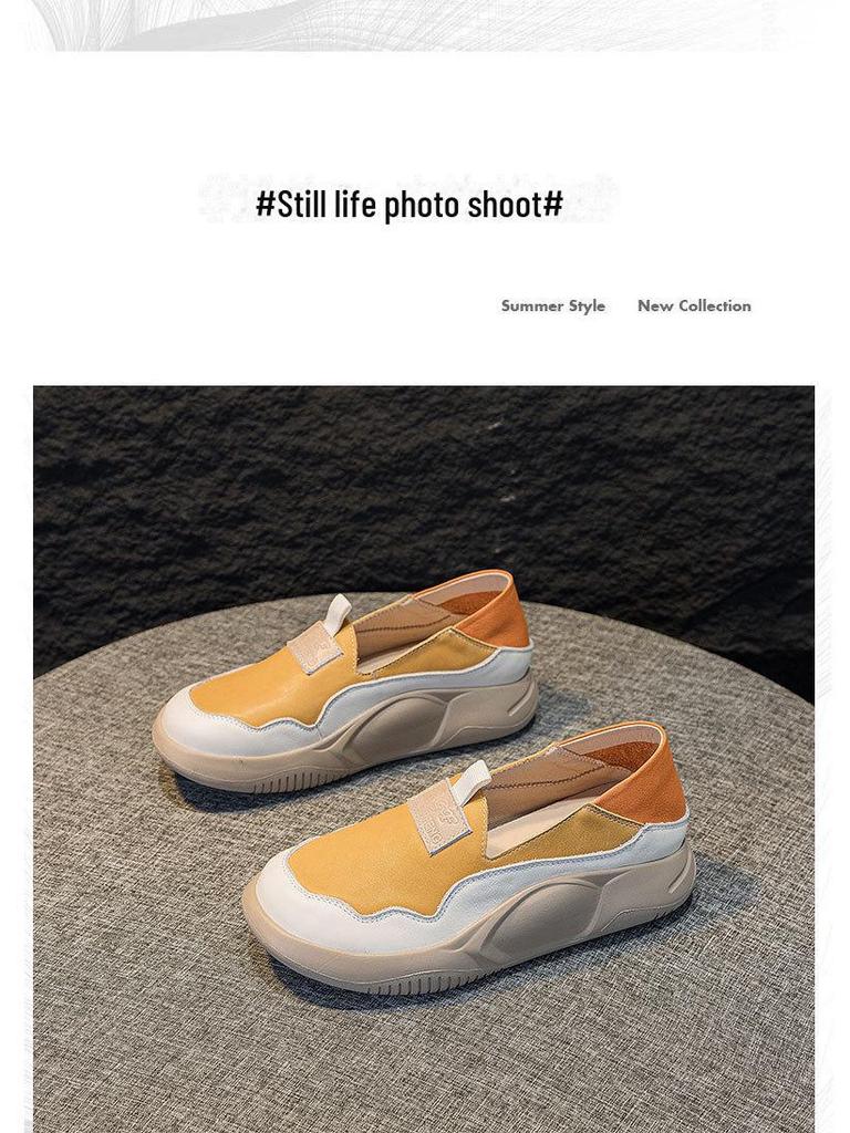 Весна 2025 г., натуральная кожа, белые туфли с круглым носком, дышащая платформа: Повседневный дизайн с мягкой подошвой Two-Wear