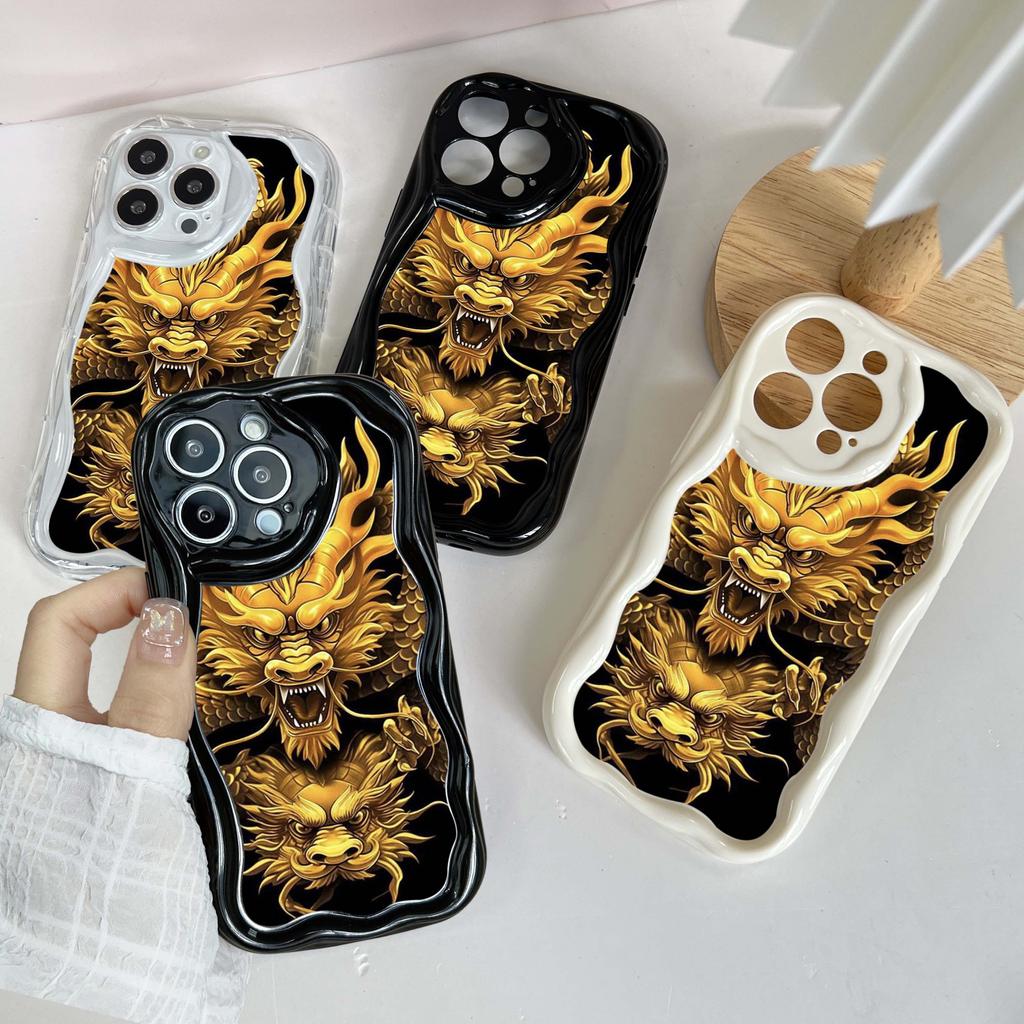 Волнистый чехол для телефона N34 с дизайном «Год Дракона» для iPhone 15 14 13 Pro Max Samsung S24 S23 Ultra A54 A14 A12 Xiaomi Redmi 13C, мягкая задняя крышка Huawei