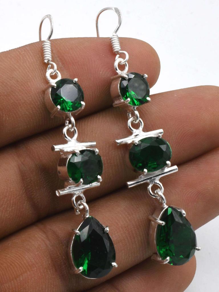 Green Quartz Gemstone Ethnic Handmade Drop Dengle Earring Jewelry ER 221