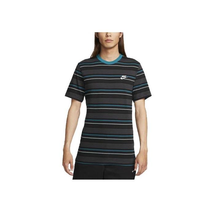 Nike Спортивная одежда Клубный логотип с вышитым лоскутным узором в полоску с круглым вырезом и коротким рукавом Футболка Мужские топы Черный FD1359-010