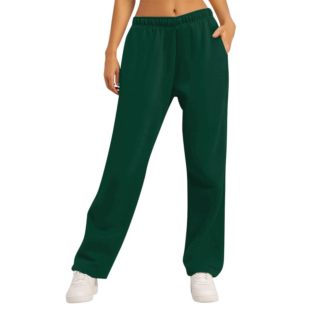 Women's Winter Sweatpants Solid Color Casual Pants Women's Fleece Sweatpants Wide Leg Straight Pants