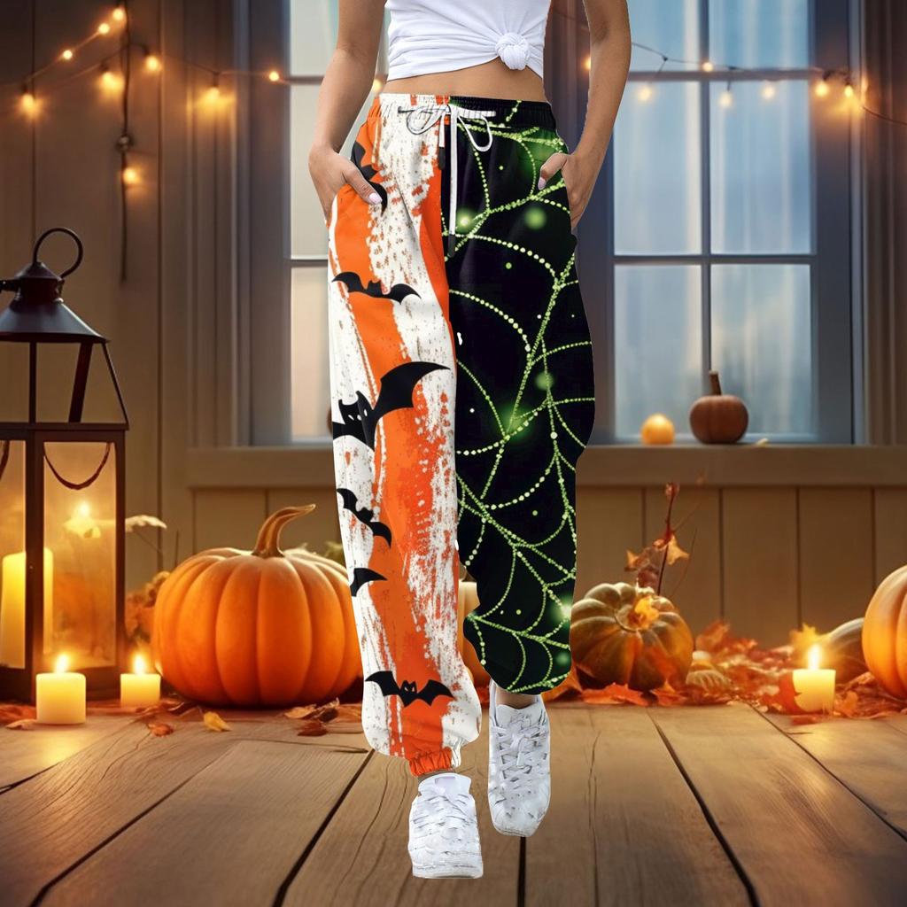 Женские повседневные модные повседневные брюки с принтом на Хэллоуин