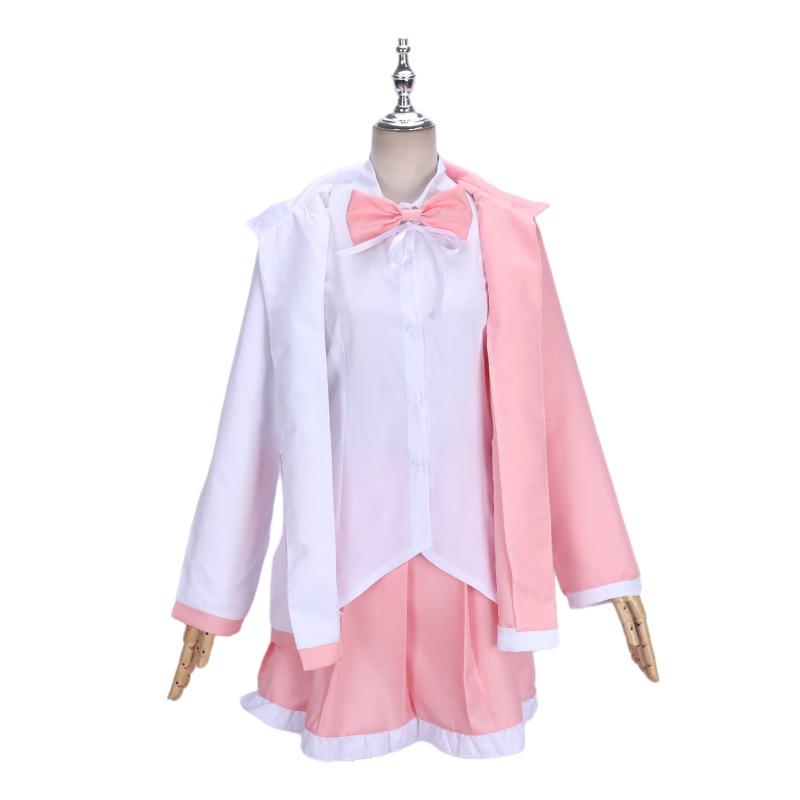 Аниме Danganronpa Monomi Косплей Розовый Длинный Парик Monokuma JKUniform Куртка с Капюшоном Девушка Юбка Комплект Рубашка Хэллоуин Карнавальные Костюмы