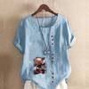 Women's Fashion Cartoon Characters Prined Short Sleeve T-shirt Loose Cotton Shirt Casual Loose Summer Blouse Tops