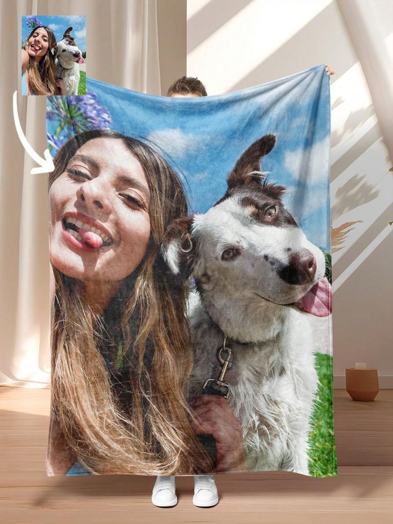 1pc Custom Blanket With Photo Text, Personalized Blanket Custom Throw Blanket, Custom Gift Blanket For Family, Friends