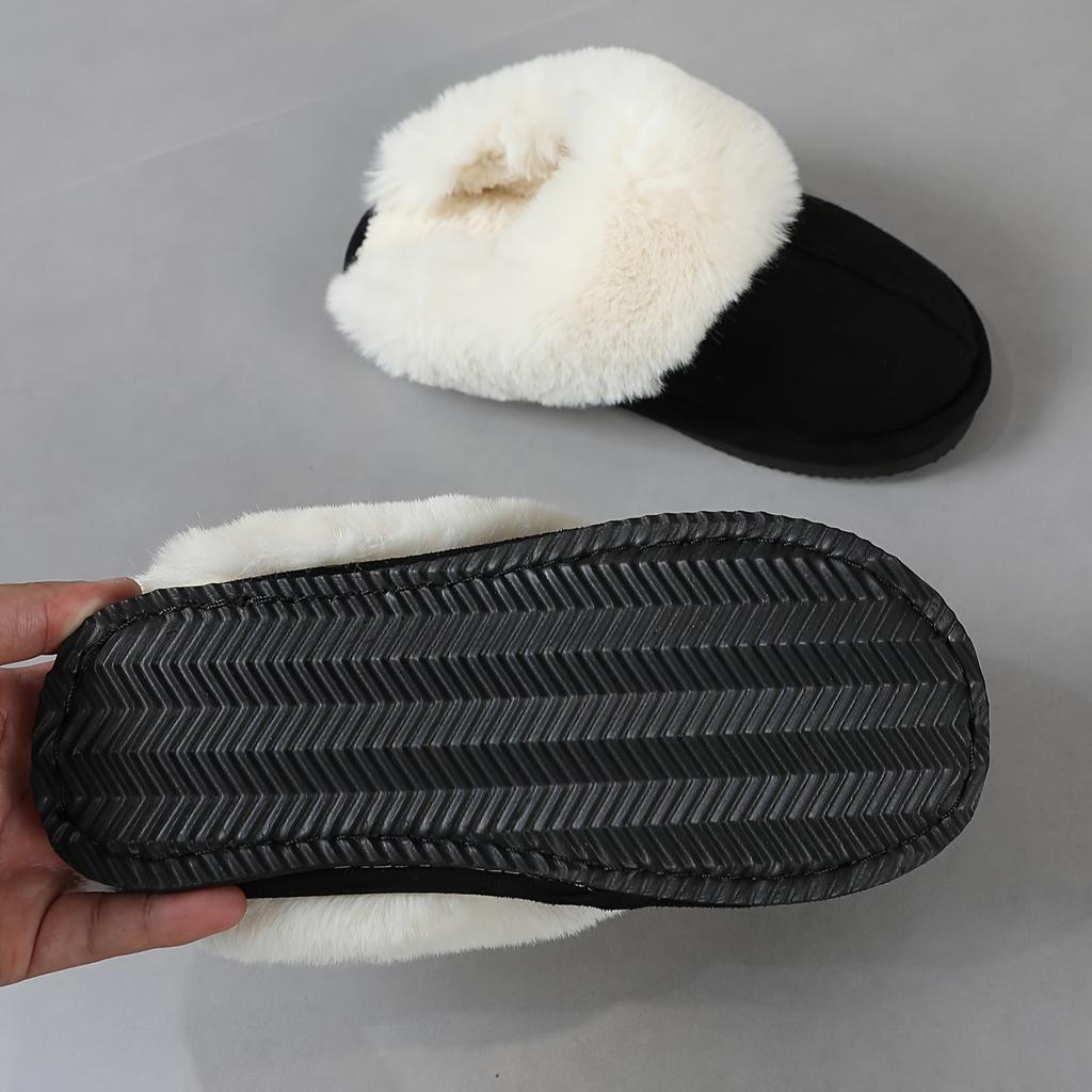 Solid Color Home Warm Slippers, Soft Sole Platform Plush Lined Backless Shoes, Round Toe Indoor Fluffy Shoes