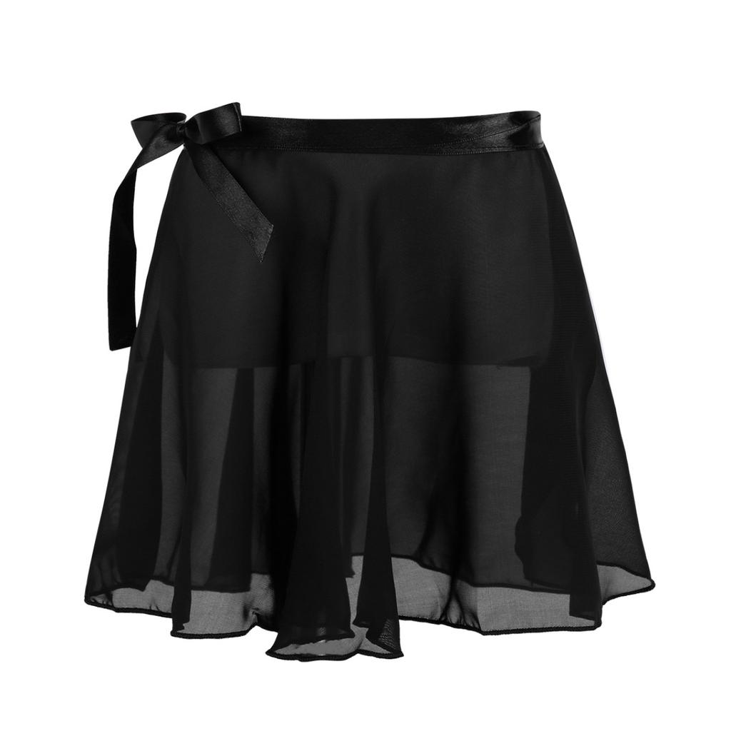 Girls Ballet Dance Basic Classic Chiffon Mini Wrap Over Skirt with Tie Waist Dancewear Costume