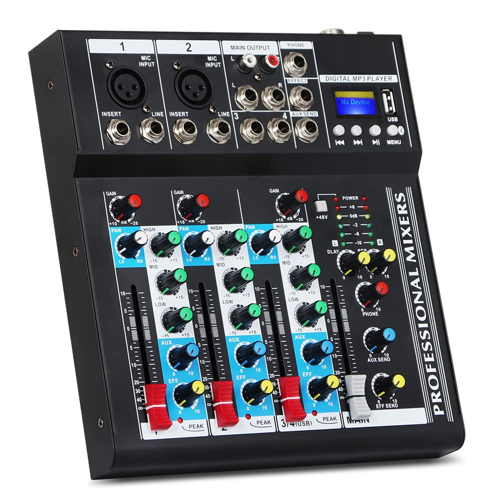 Depusheng HT4 Bluetooth-совместимая профессиональная портативная цифровая DJ-консоль, 4-канальный микшер, аудиоинтерфейс, микшерный пульт, студийный черный с USB-записью,