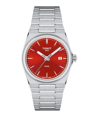Кварцевые часы Tissot PRX 35 мм, T1372101142100, красный циферблат