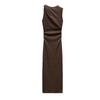 Fall and Winter New Women's Clothing Fashion Style Easiest for Match Bow Tie Textured round Neck Sleeveless Long Dress 5039626