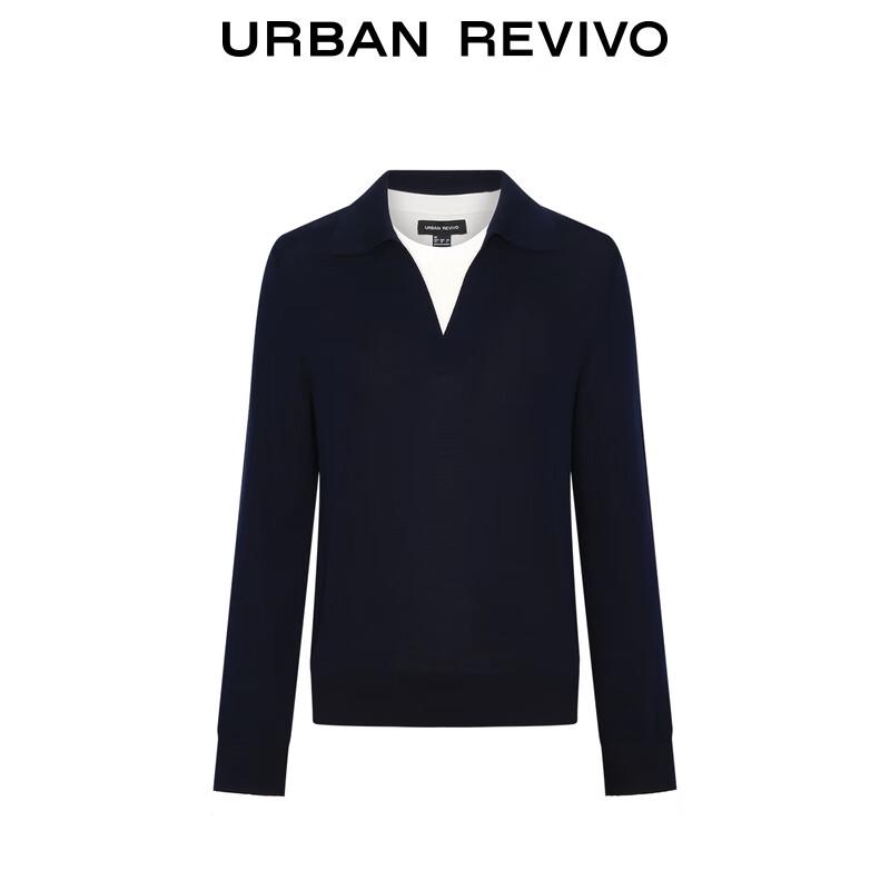 UR2025 Women's Colorblock Faux Two-Piece Lapel Knit Sweater