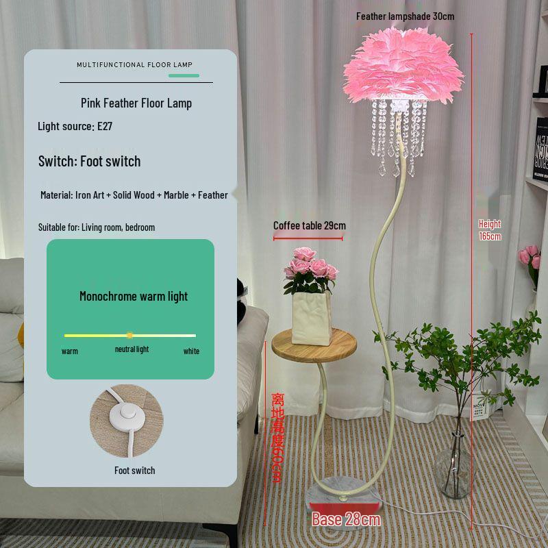 Элегантный хрустальный напольный светильник «Перо» с местом для хранения в виде приставного столика - Идеально для гостиной или спальни