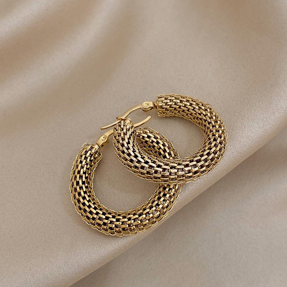 FLASHBUY Серьги-кольца из нержавеющей стали золотого цвета с геометрической металлической сеткой для женщин и девочек, новый тренд, ювелирное изделие, подарок