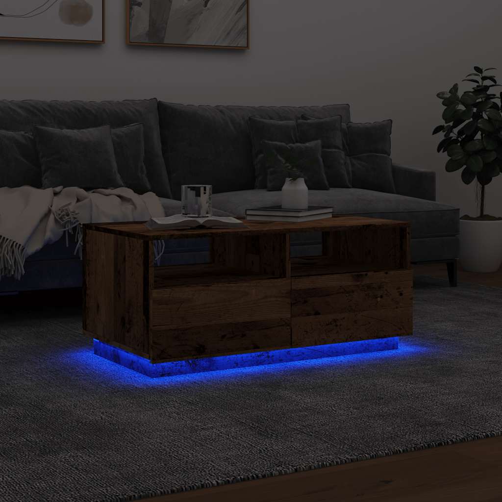 Coffee Table with LED Lights Reclaimed Wood Look 90x49x40 cm
