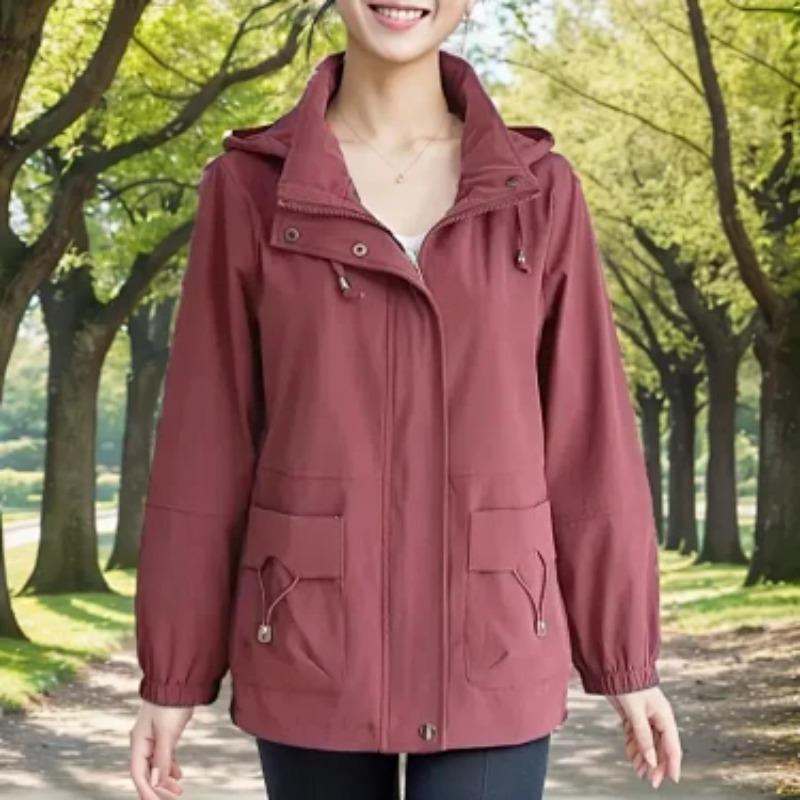 Korean Women Leisure Short Spring Autumn Lady Fashion Hooded Zipper Coat Mom's Outfit Long Sleeves Jacket