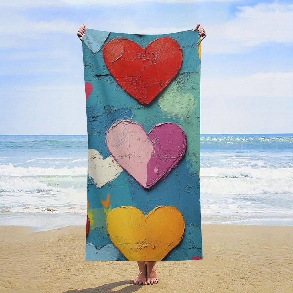 Colorful Hearts Art Designed Beach Towel Large Towel, Super Absorbent, Quick-Dry, Lightweight Sport Towel Bath Towel,Fashionable