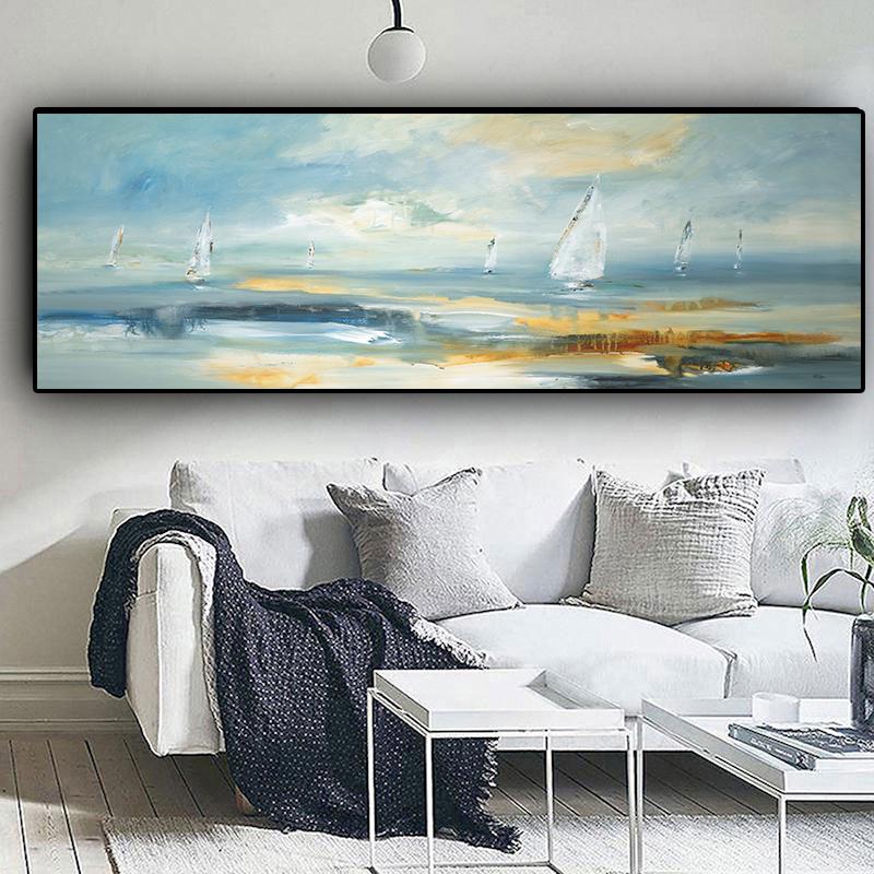 Natural Abstract Boat Landscape Oil Canvas Painting Cuadros Posters and Prints Scandinavian Wall Art Picture Home Decor No Frame