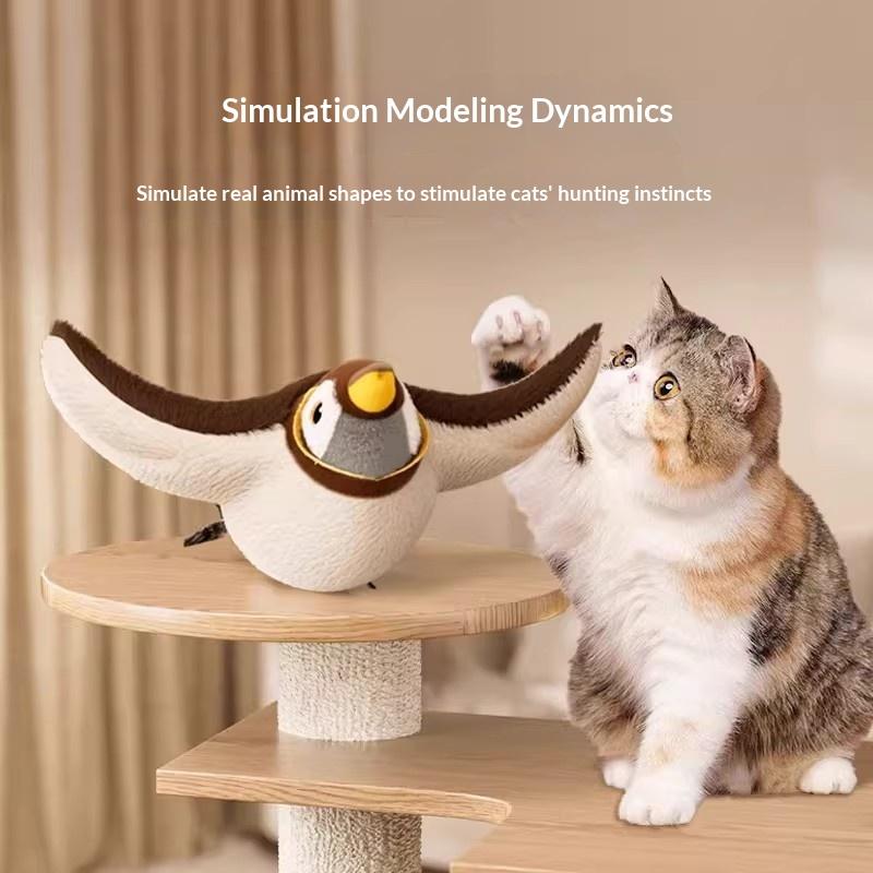 Electric Simulated Bird Cat Toy with Realistic Sound Touch Activated USB Rechargeable Bird Toy with Catnip Bag for Cats