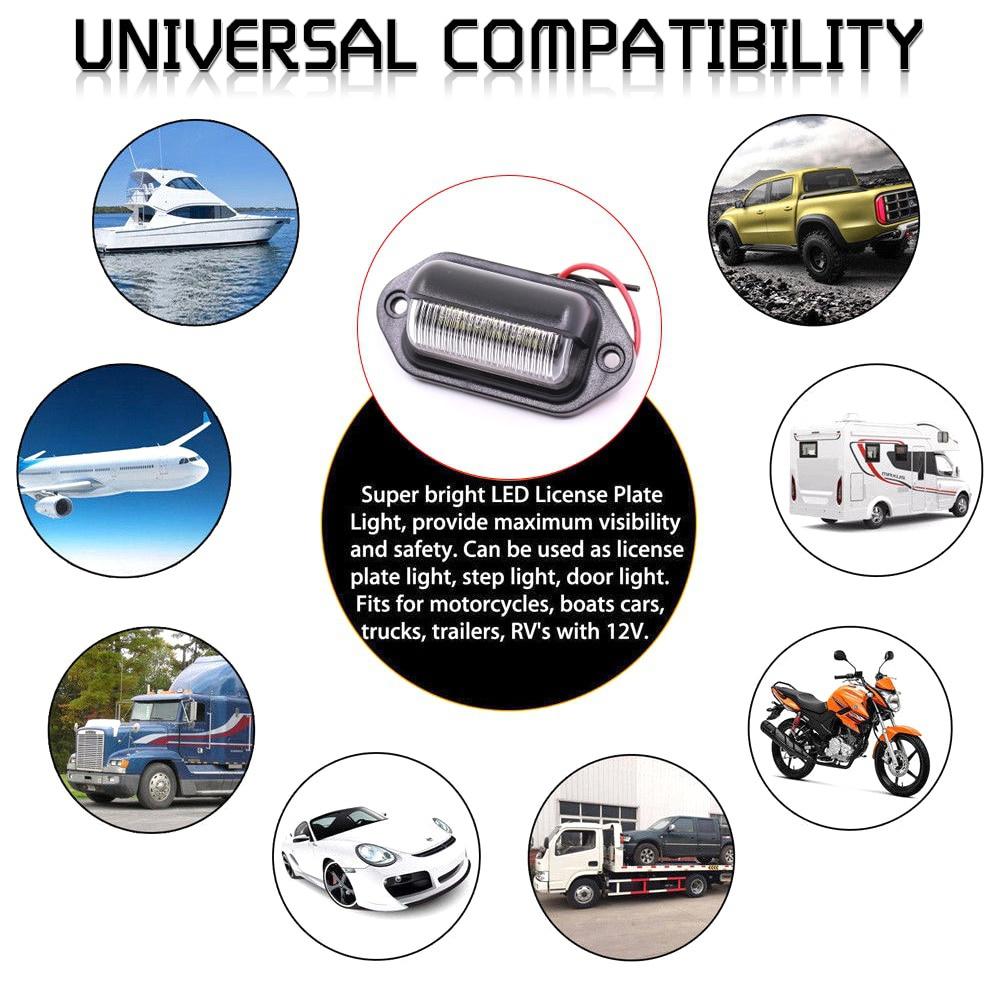 SEAMETAL Car 12V-24V Tail Rear 6LED Number License Plate Light Truck Lorry License Plate Lamp 1/2PC