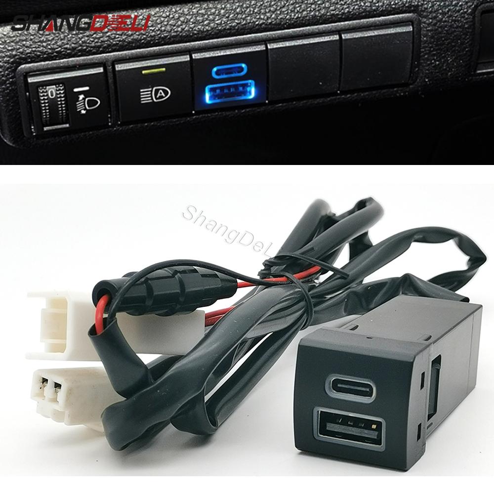 Двойной порт Автомобильное USB-гнездо Зарядное устройство для телефона Type-C PD QC3.0 Для Toyota Highlander Land Cruiser Prado 150 Rav4 Camry Corolla 18-22