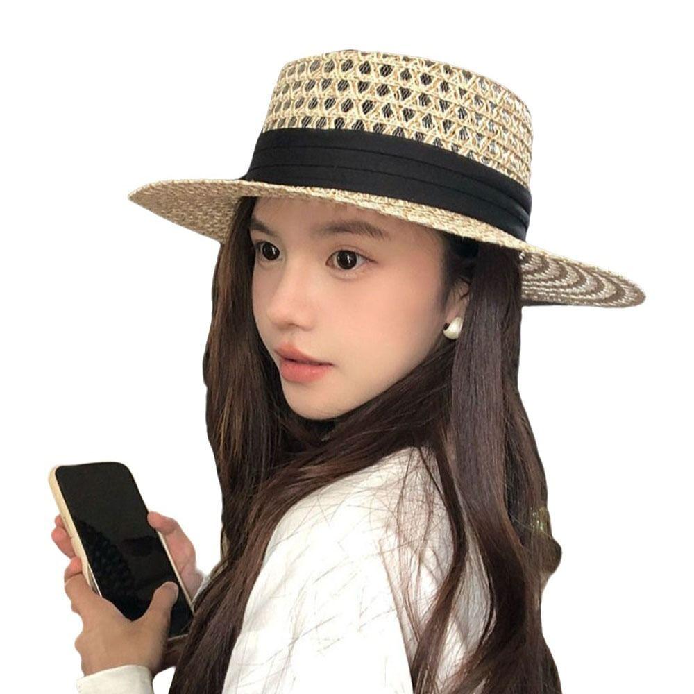 Wide Brim Summer Sun Hats Adjustable Flat Top Hat Fashion Beach Hats for Women