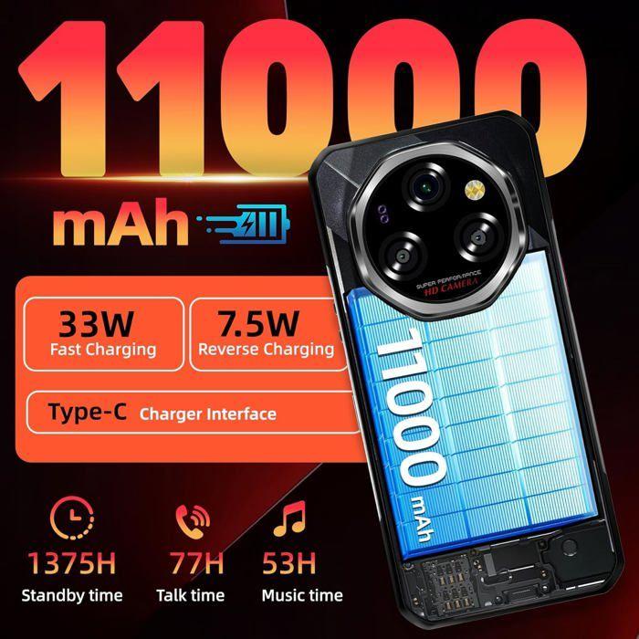 Téléphone Portable Incassable 5G OUKITEL WP62 48+512Go 6.6" Smartphone Incassable Android 15 11000mAh 108MP Dual SIM/NFC/GPS Noir