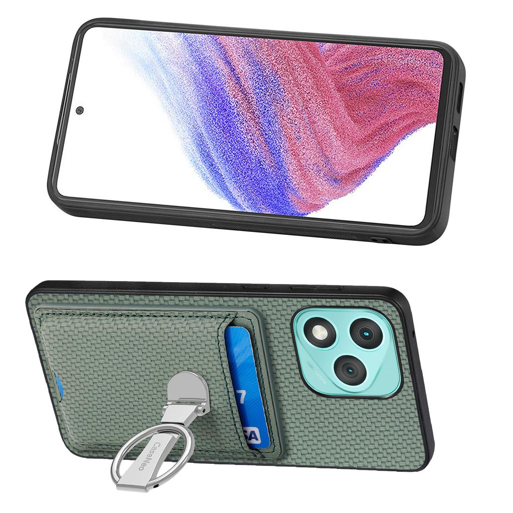 Кожаная задняя крышка для телефона Honor 400 Lite 5G с подставкой и слотами для карт, текстура углеродного волокна