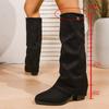 Большой размер заостренные европейские и американские высокие ботфорты осенние складки толстый каблук рукав высокий каблук модные ботинки женские